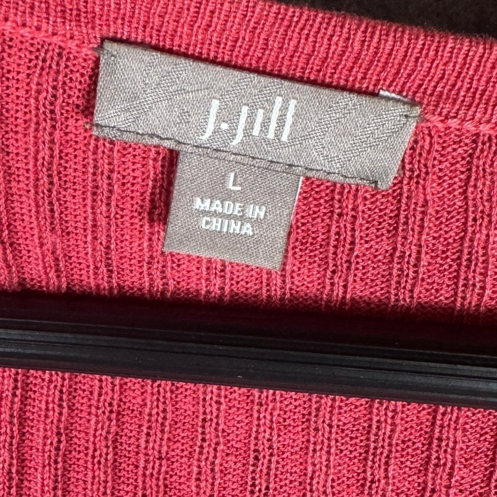 J. Jill Cardigan Sweater Womens L Pink Silk Cotton Ribbed Bell Sleeve V-Neck - Picture 8 of 13